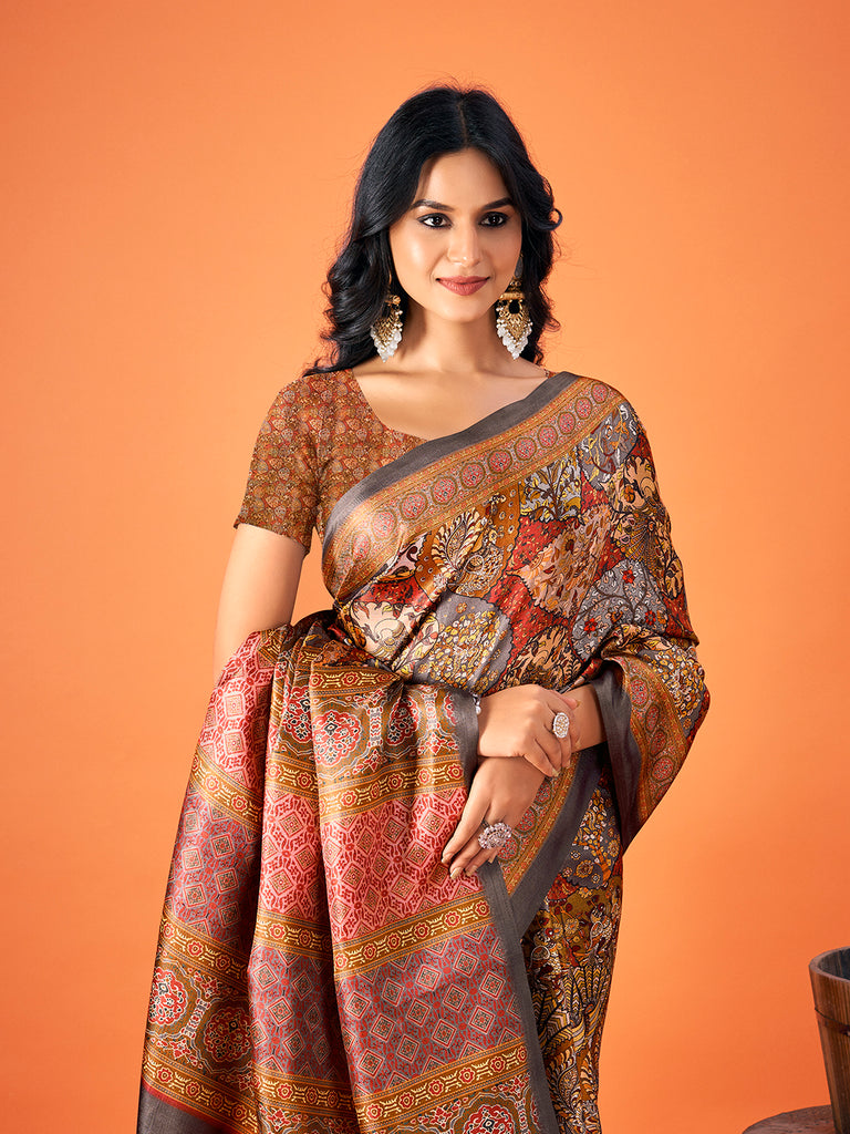 Women's Multi Color Pashmina Digital Print Party Wear Pashmina Saree