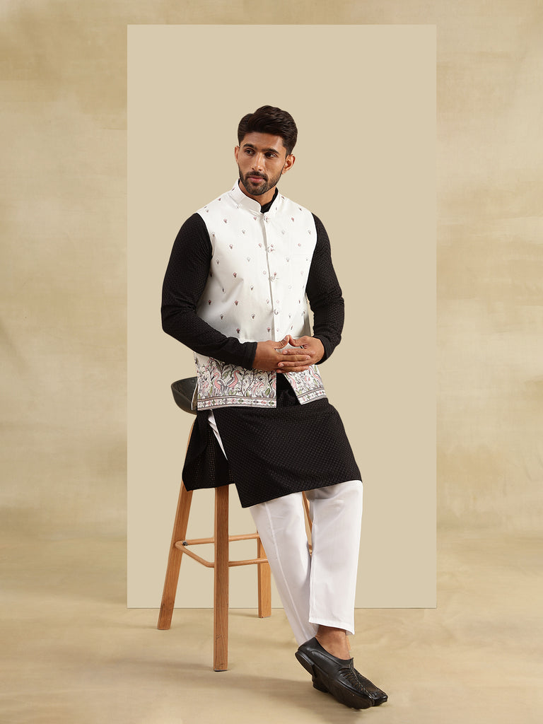 Men's Black & Cream Cotton Checks Kurta Set