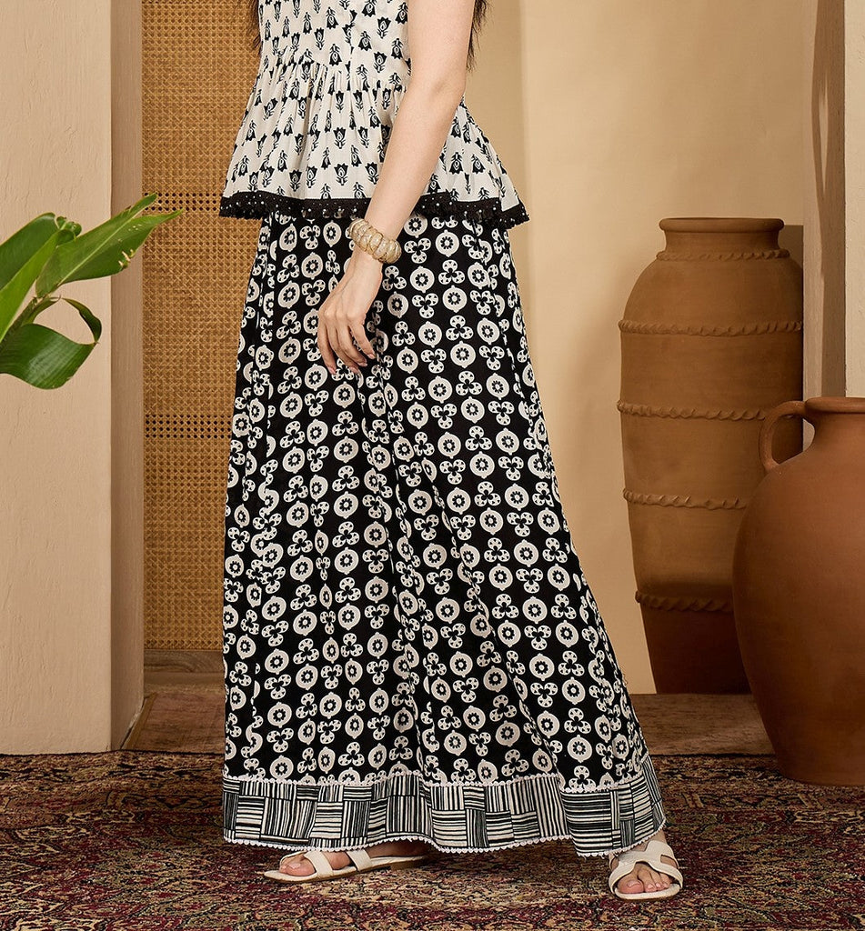 Women's Black Printed Cotton Skirt