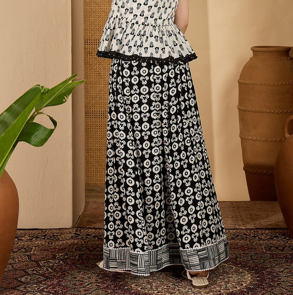 Women's Black Printed Cotton Skirt