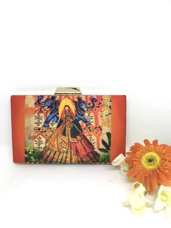 Women's Orange Poly Digital Print Hand Bag - Desi India
