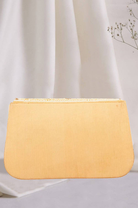 Women's Cream Pearl & Stone Work Hand Bag - Desi India