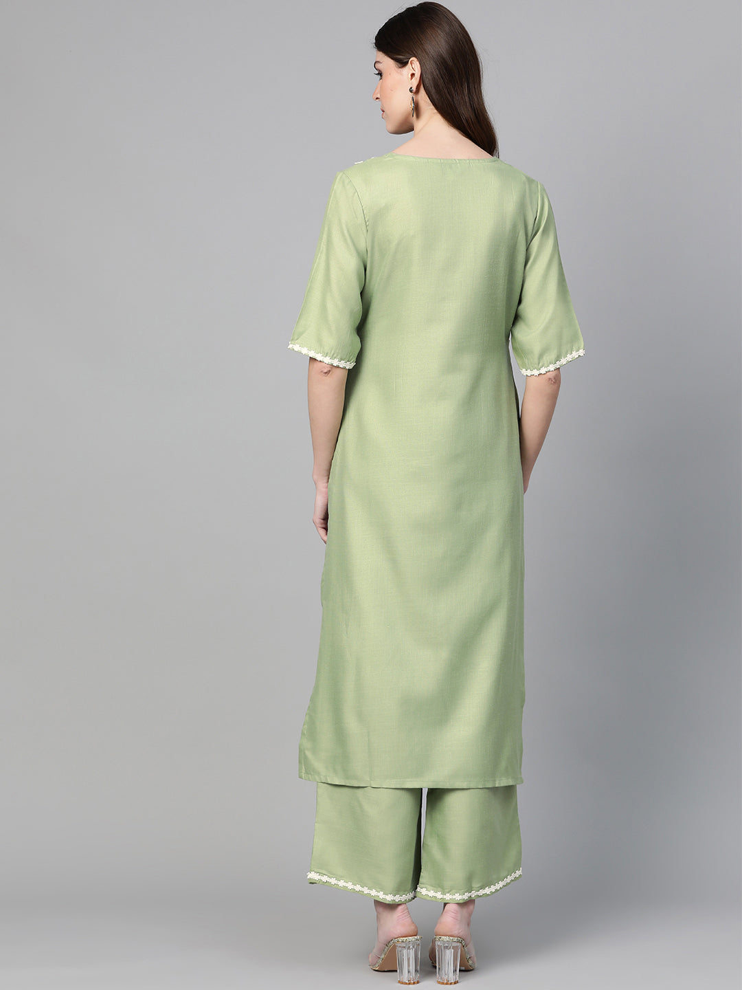 Women's Green Solid Kurta With Palazzos - Bhama Couture