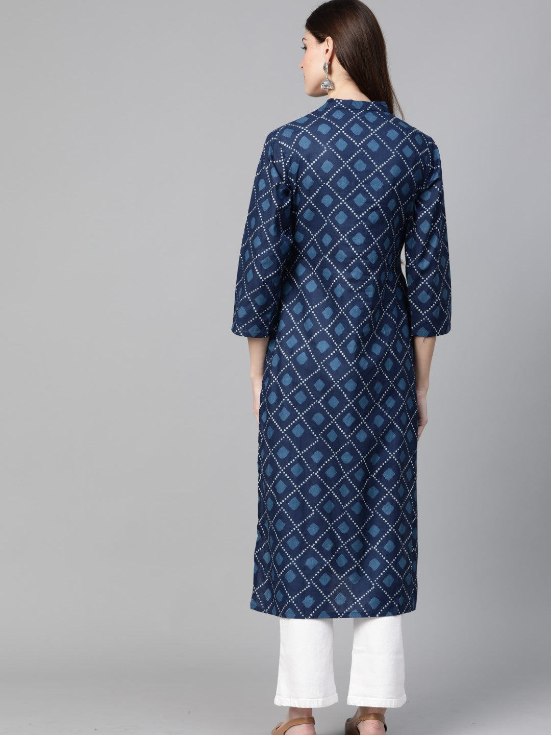 Women's Indigo Blue Straight Kurta With Lace Detail - Bhama Couture
