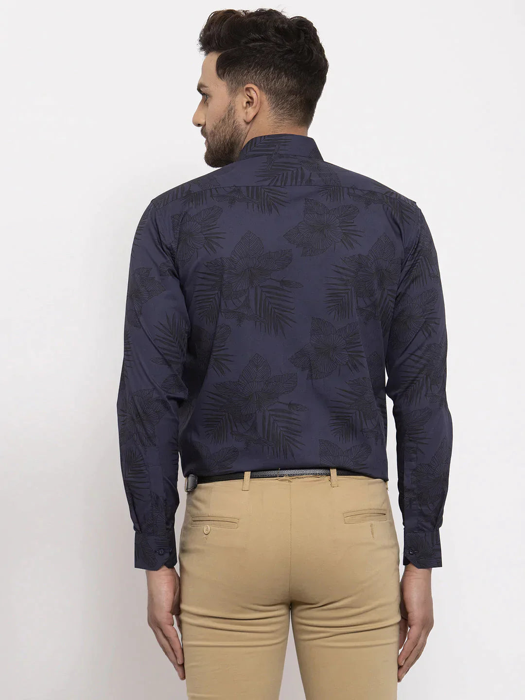 Men's Navy Cotton Printed Formal Shirt's - Taantav