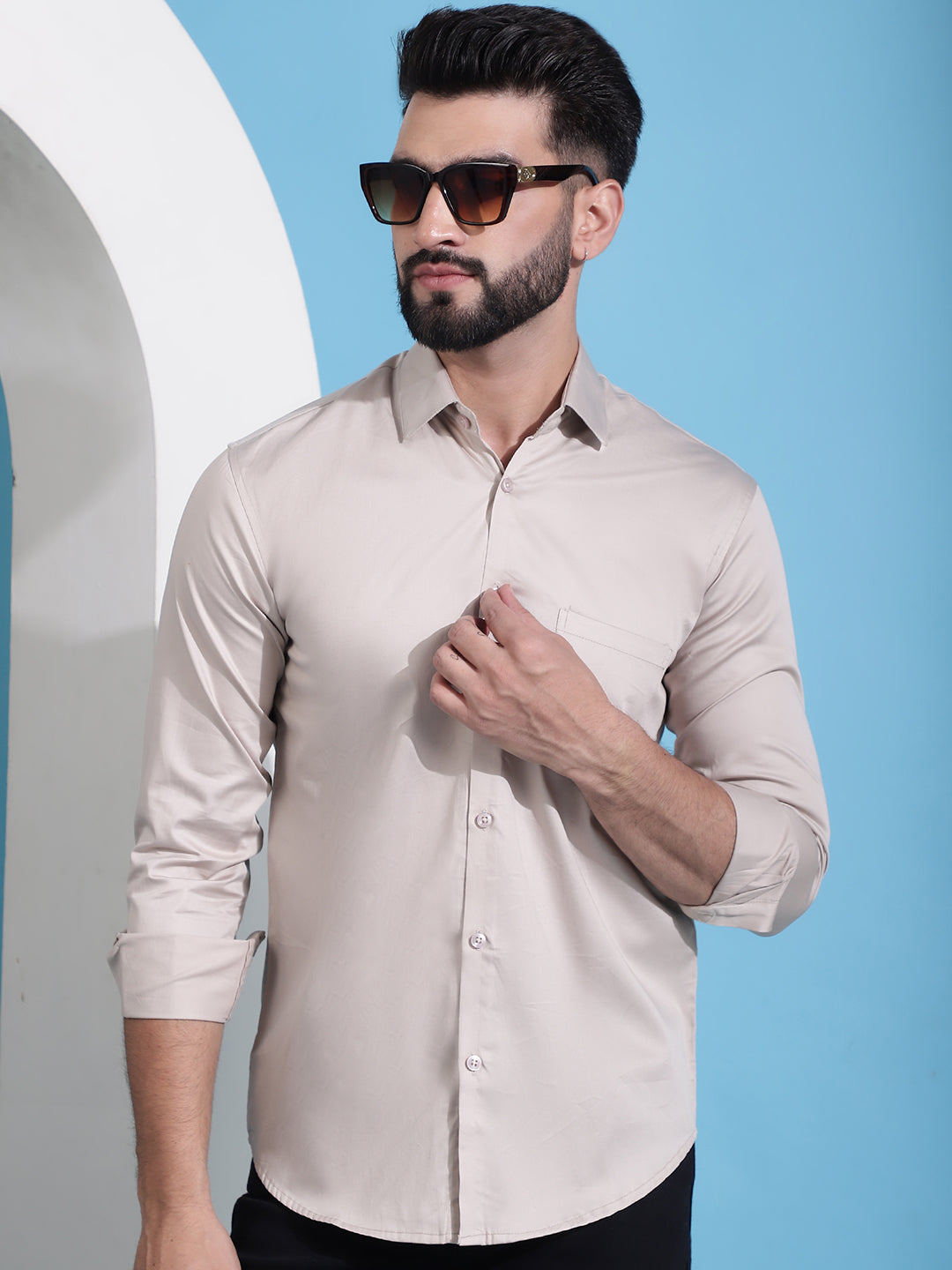 Men's Cotton Solid Casual Shirt - Taantav