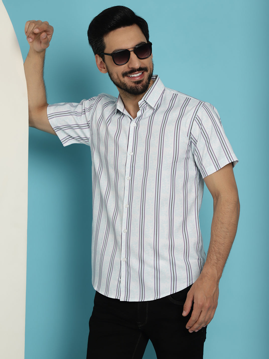 Men's Vertical Striped Half Sleeve Casual Shirt for - Taantav