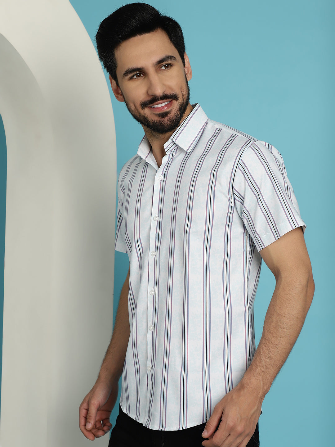 Men's Vertical Striped Half Sleeve Casual Shirt for - Taantav