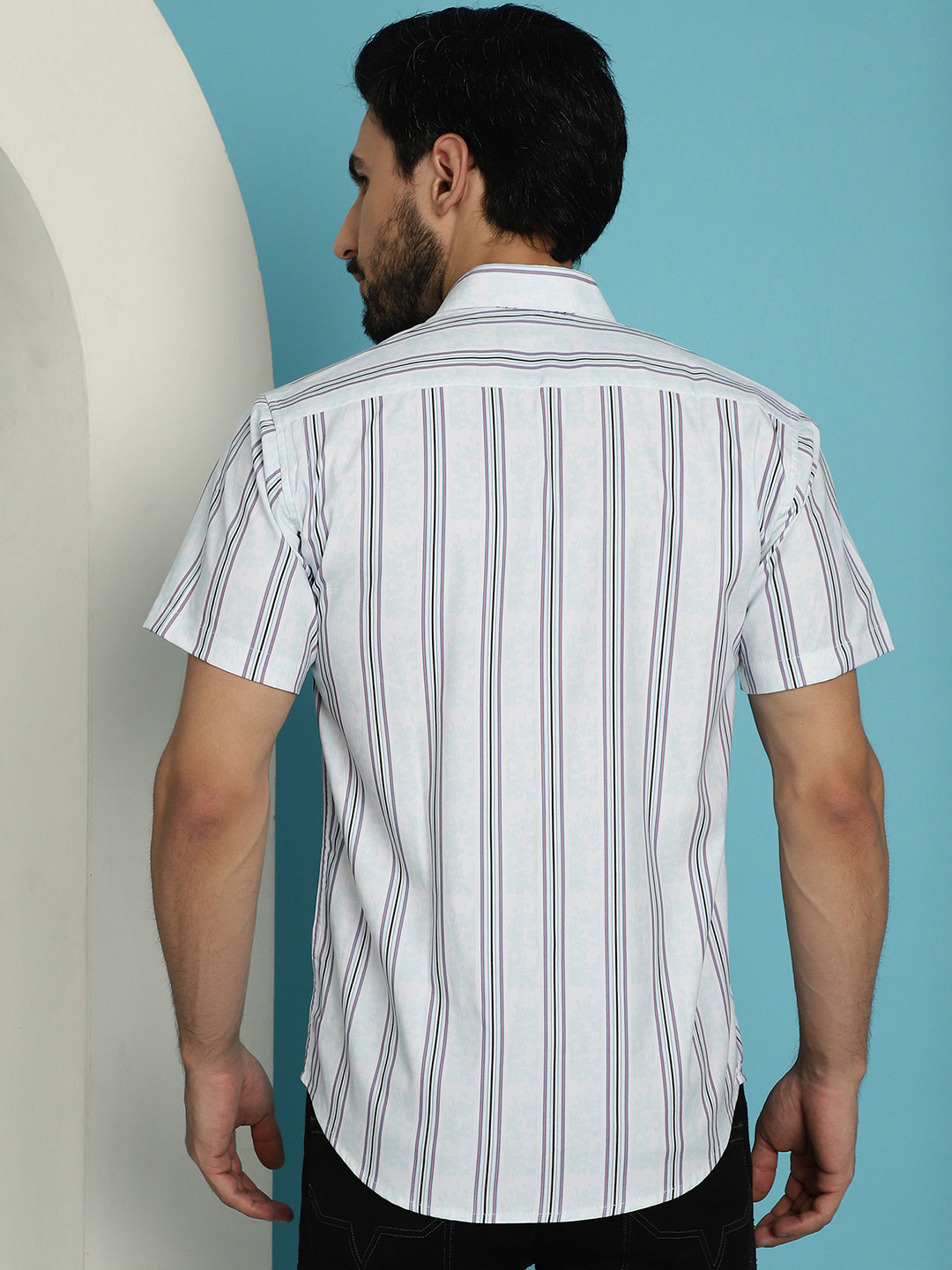 Men's Vertical Striped Half Sleeve Casual Shirt for - Taantav