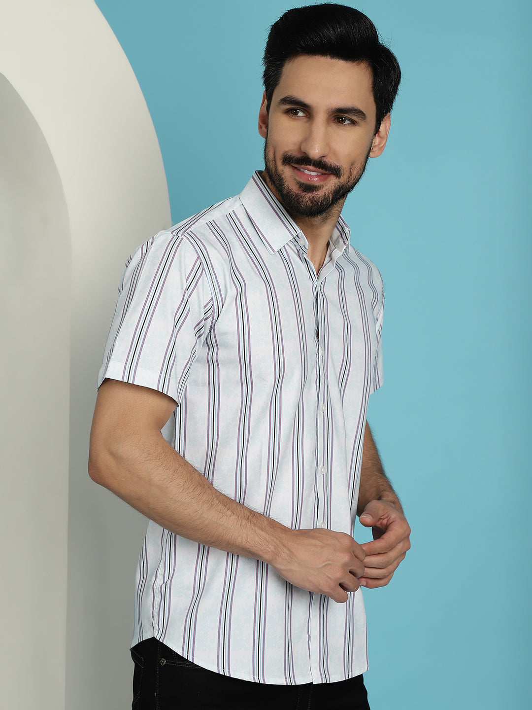 Men's Vertical Striped Half Sleeve Casual Shirt for - Taantav