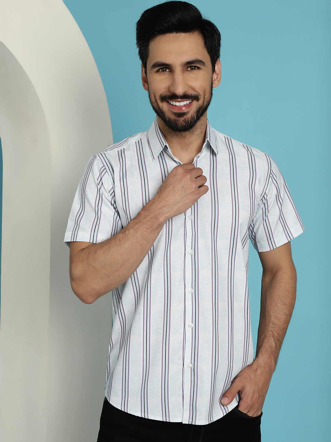 Men's Vertical Striped Half Sleeve Casual Shirt for - Taantav