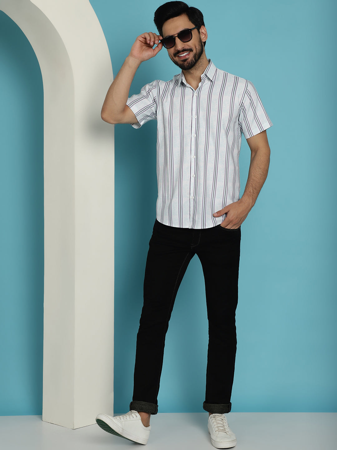 Men's Vertical Striped Half Sleeve Casual Shirt for - Taantav