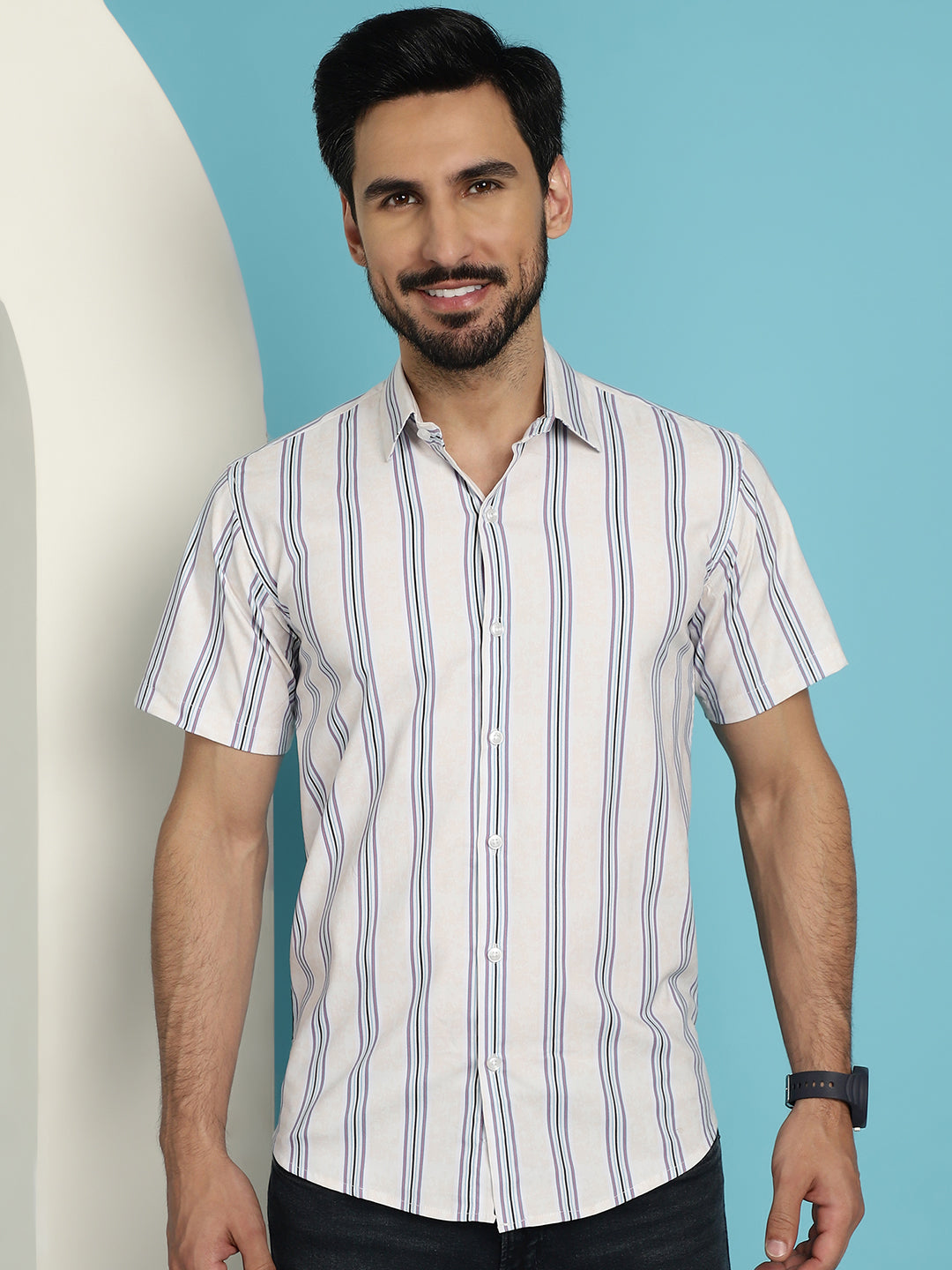 Men's Vertical Striped Half Sleeve Casual Shirt for - Taantav