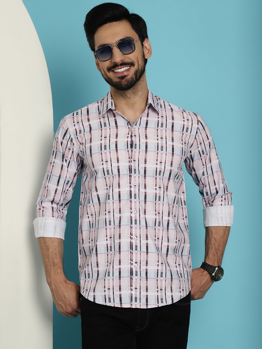 Men's Cotton Blend Checked Casual Shirt for - Taantav