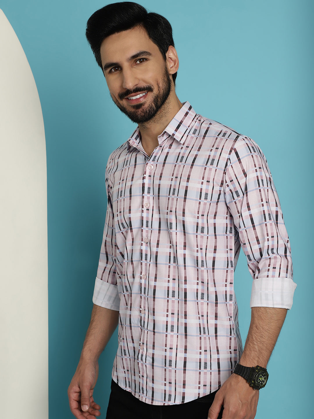 Men's Cotton Blend Checked Casual Shirt for - Taantav