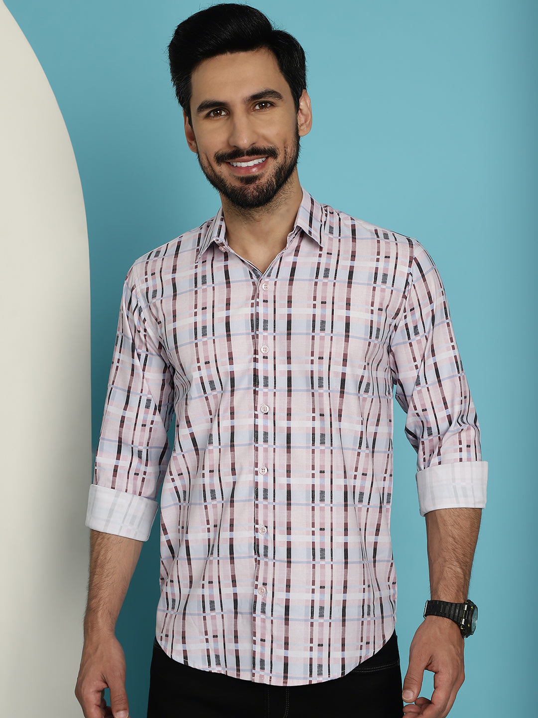 Men's Cotton Blend Checked Casual Shirt for - Taantav