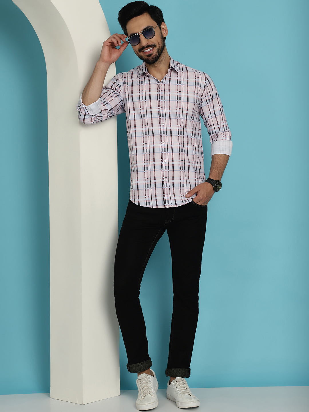 Men's Cotton Blend Checked Casual Shirt for - Taantav