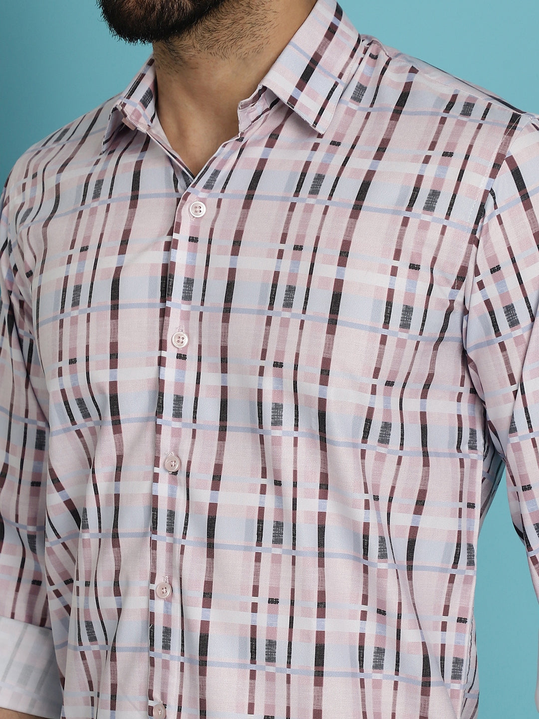 Men's Cotton Blend Checked Casual Shirt for - Taantav