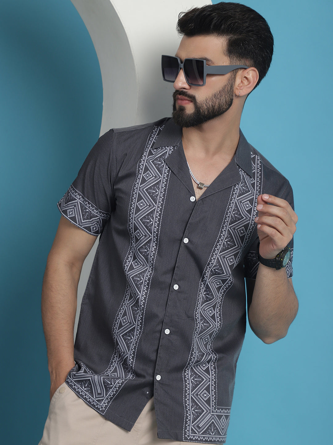 Men's Printed Half Sleeve Lycra Shirt for Men - Taantav