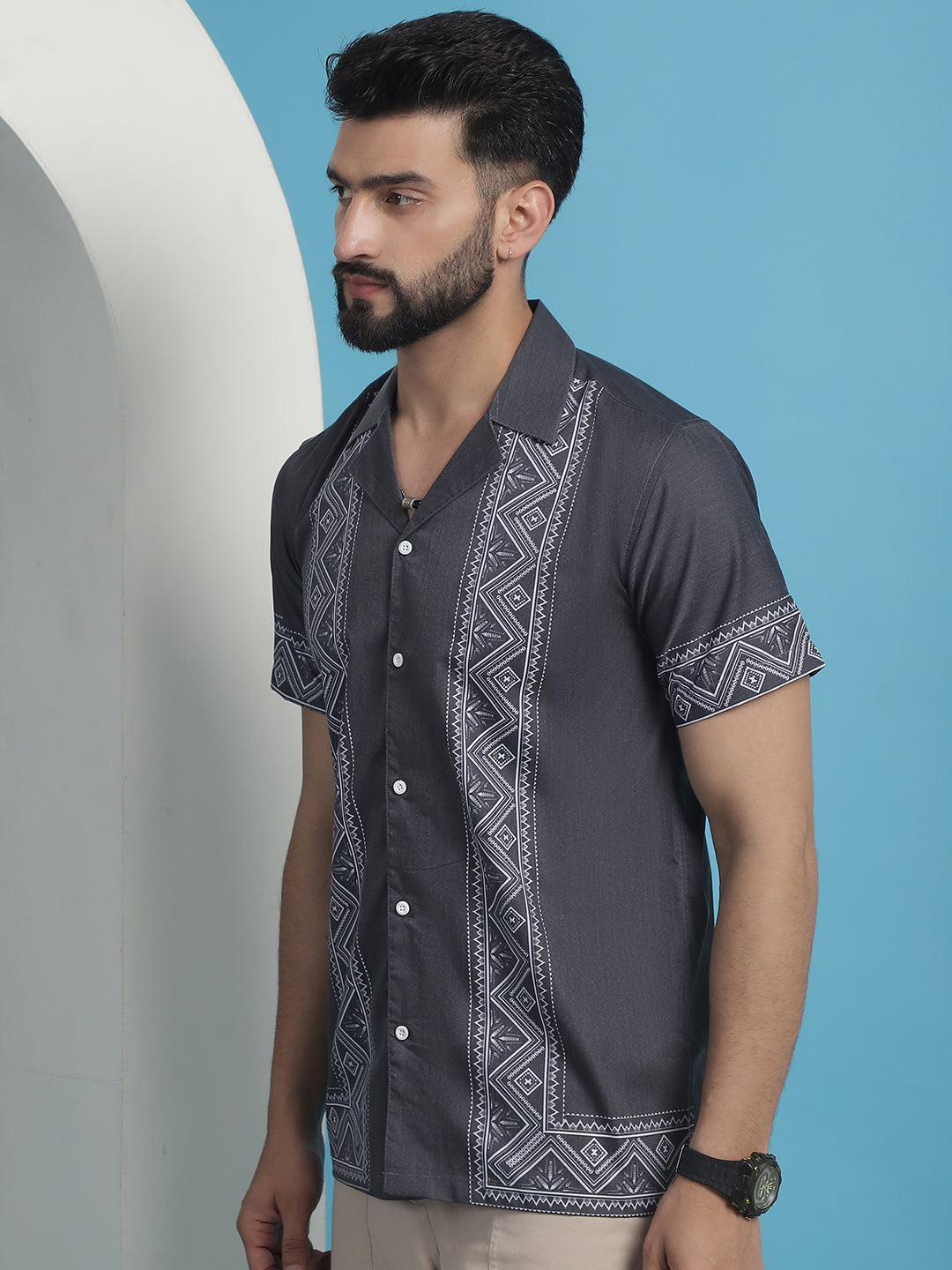 Men's Printed Half Sleeve Lycra Shirt for Men - Taantav