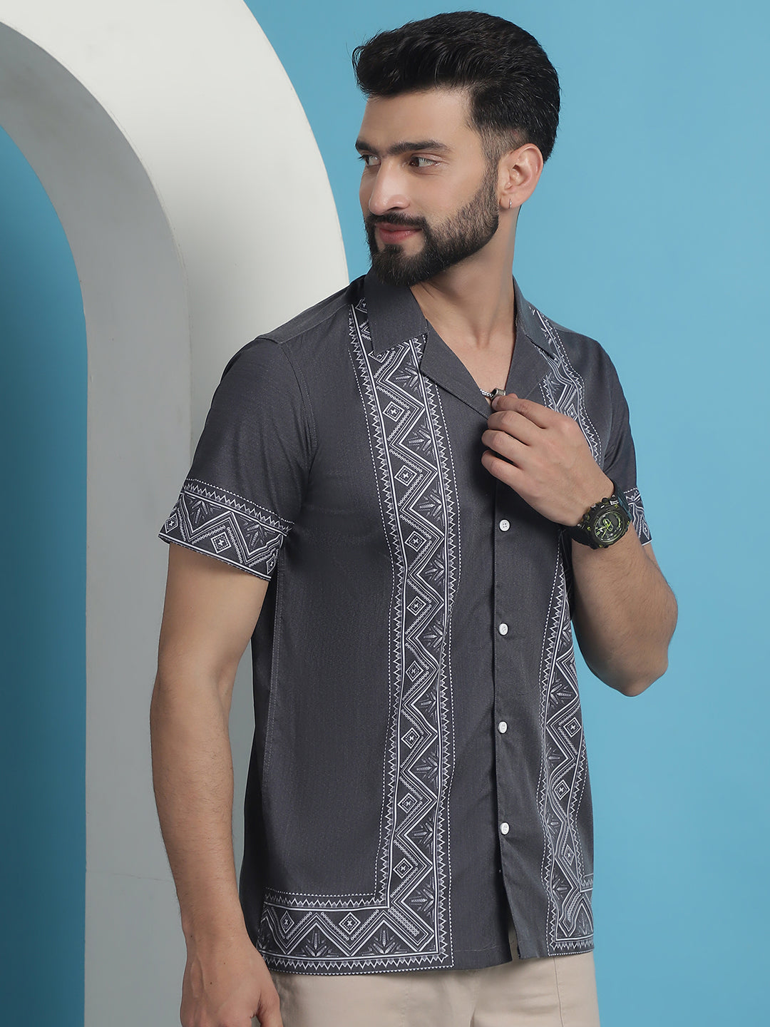 Men's Printed Half Sleeve Lycra Shirt for Men - Taantav