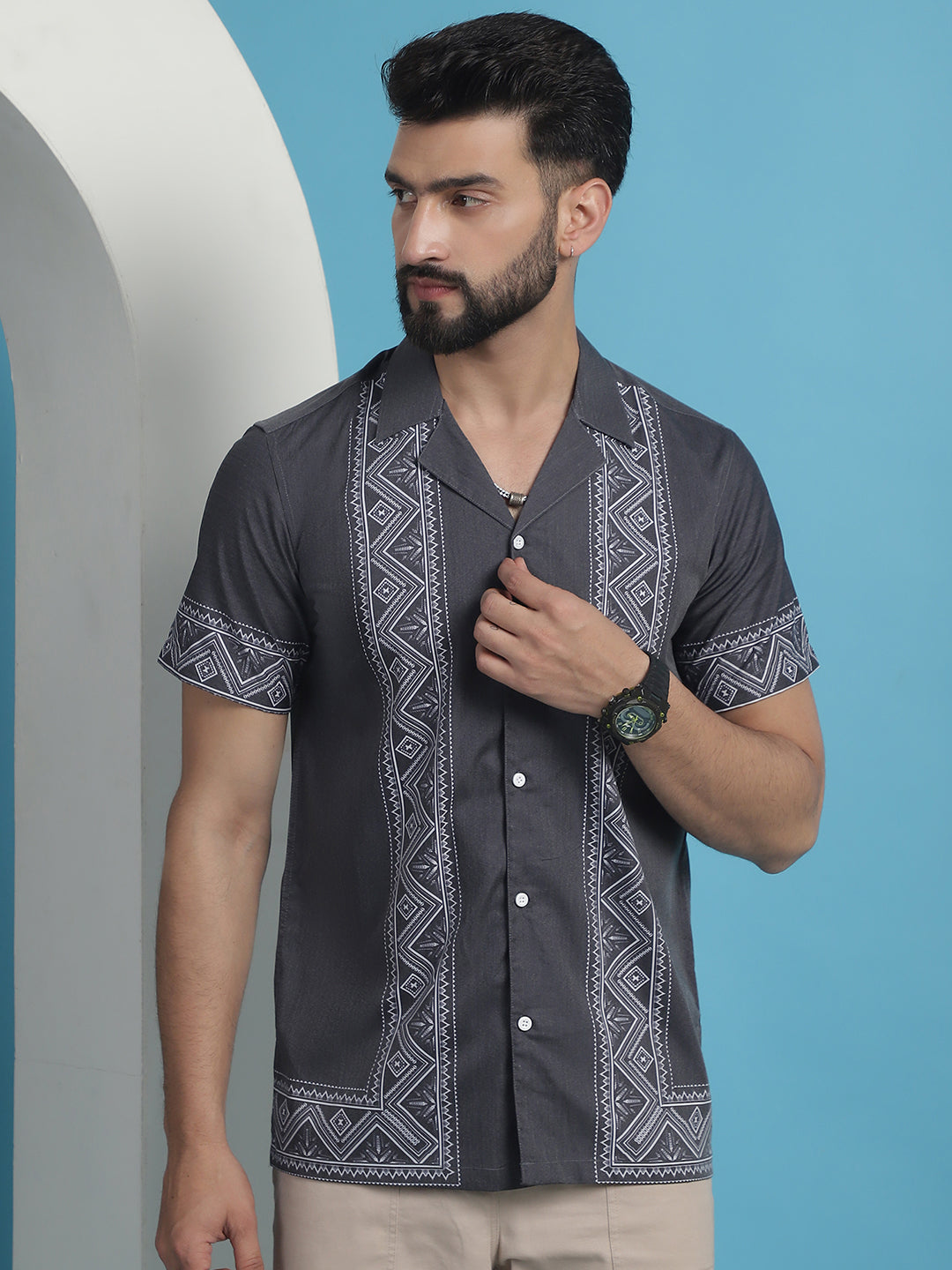 Men's Printed Half Sleeve Lycra Shirt for Men - Taantav