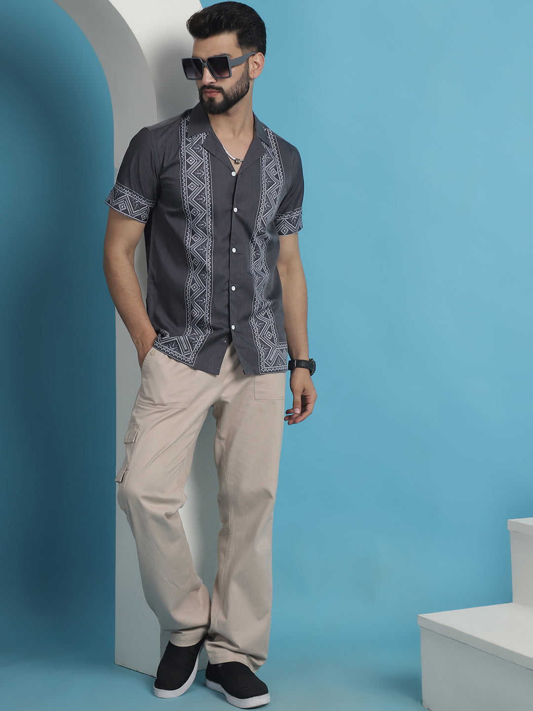 Men's Printed Half Sleeve Lycra Shirt for Men - Taantav