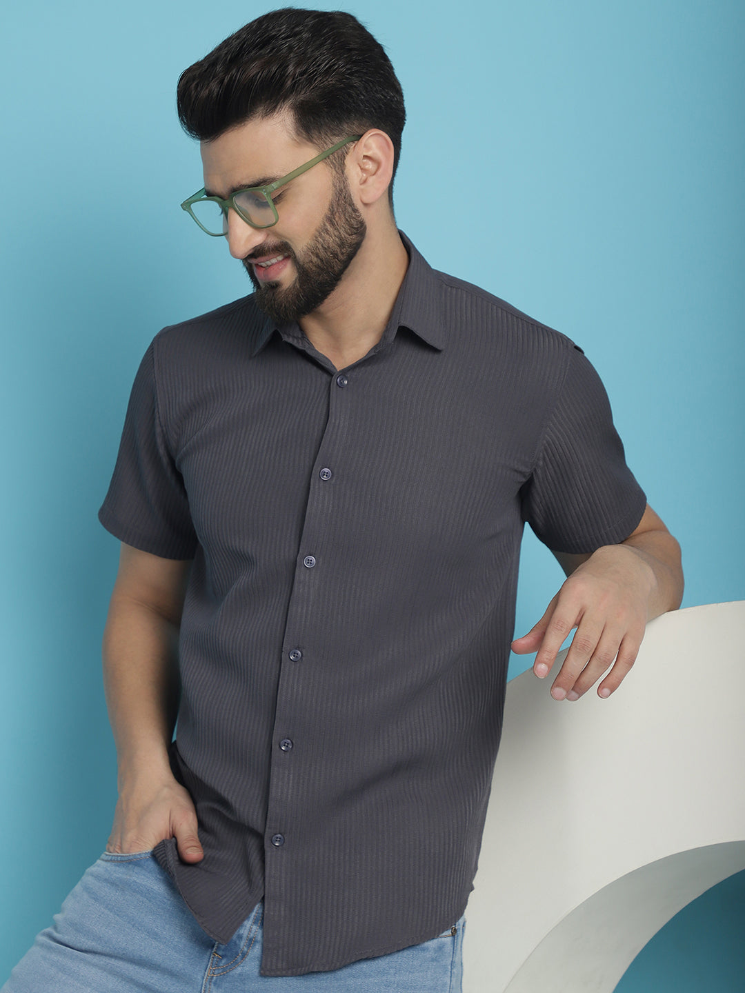 Men's Striped Half Sleeve Casual Shirt for - Taantav