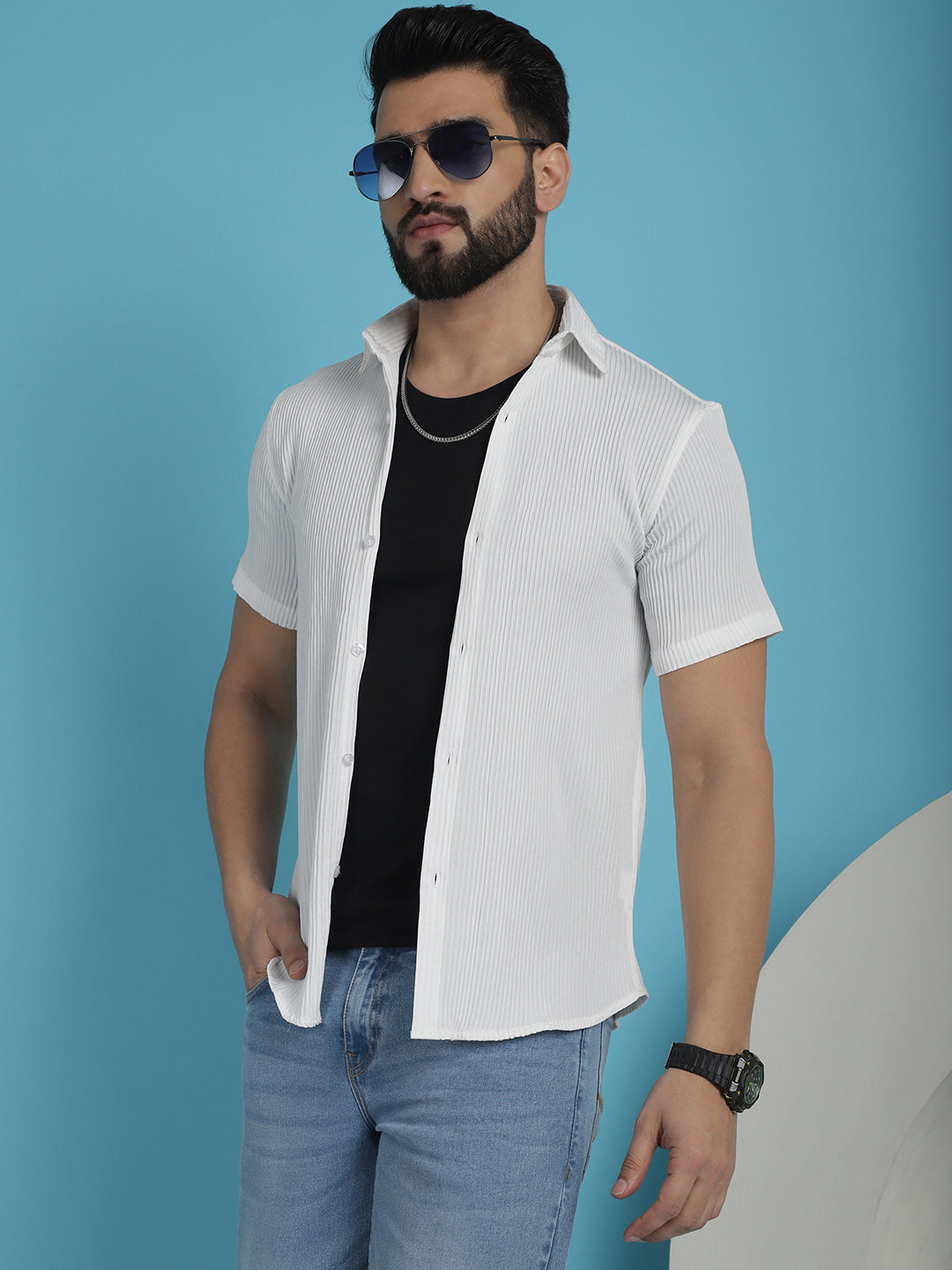 Men's Striped Half Sleeve Casual Shirt for - Taantav