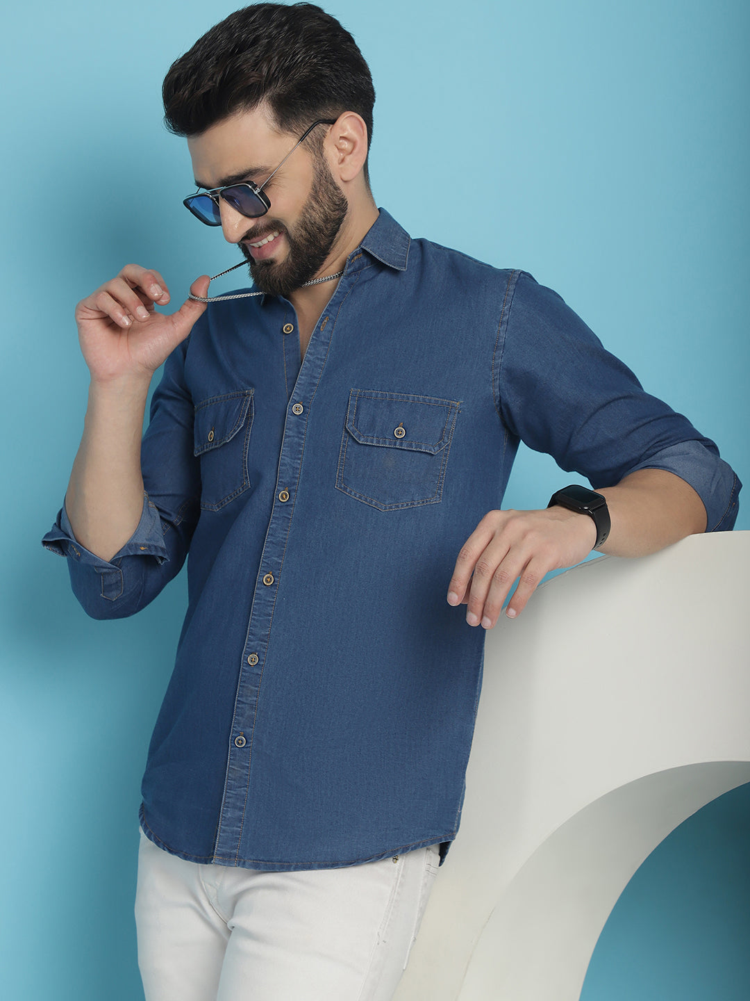 Men's Faded Cotton Denim Casual Shirt - Taantav