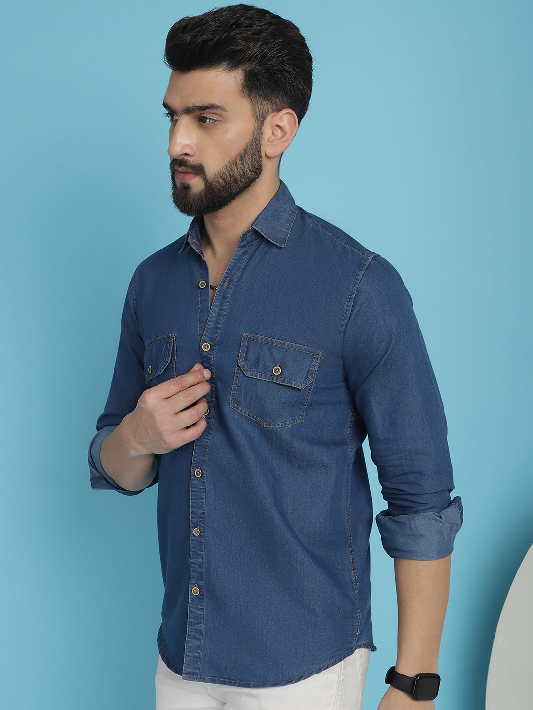 Men's Faded Cotton Denim Casual Shirt - Taantav