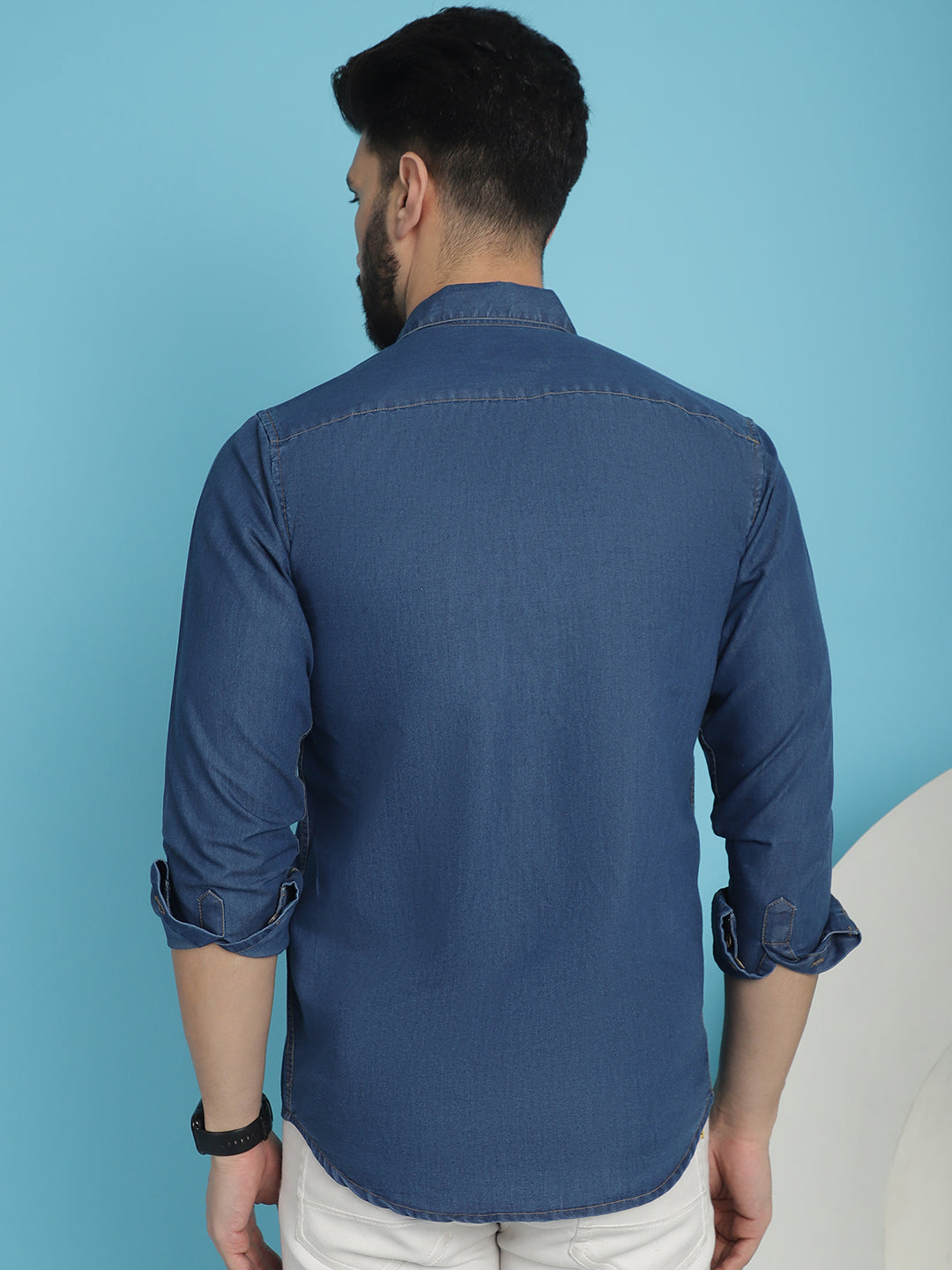 Men's Faded Cotton Denim Casual Shirt - Taantav