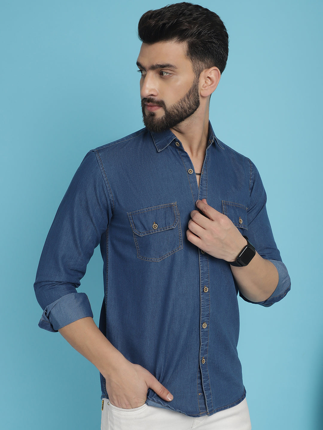 Men's Faded Cotton Denim Casual Shirt - Taantav