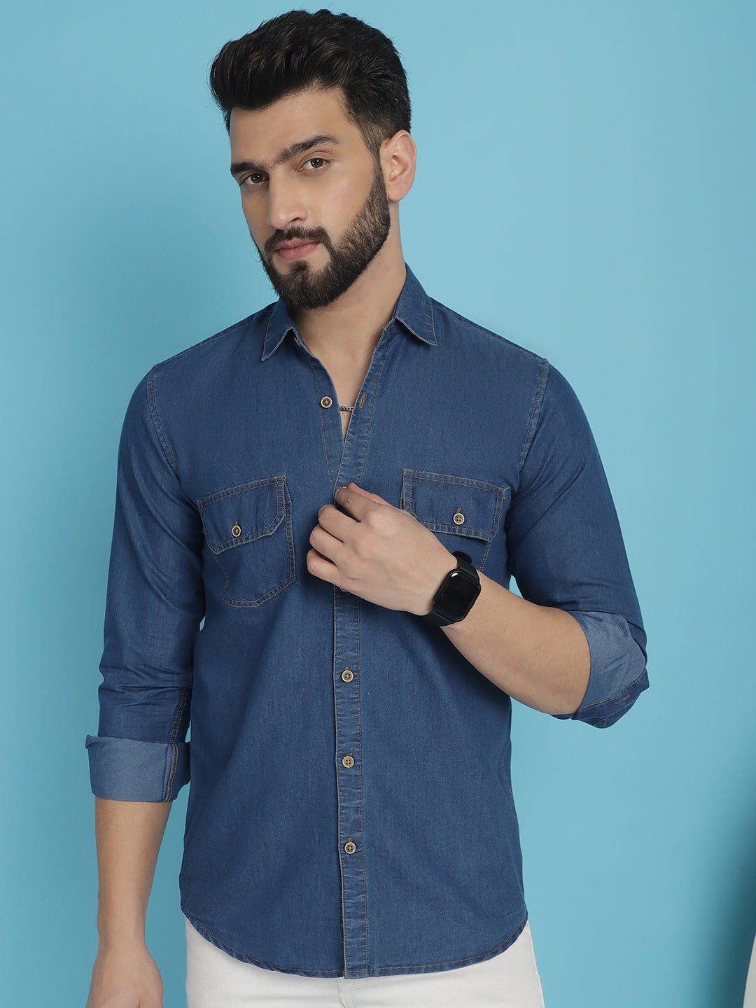 Men's Faded Cotton Denim Casual Shirt - Taantav