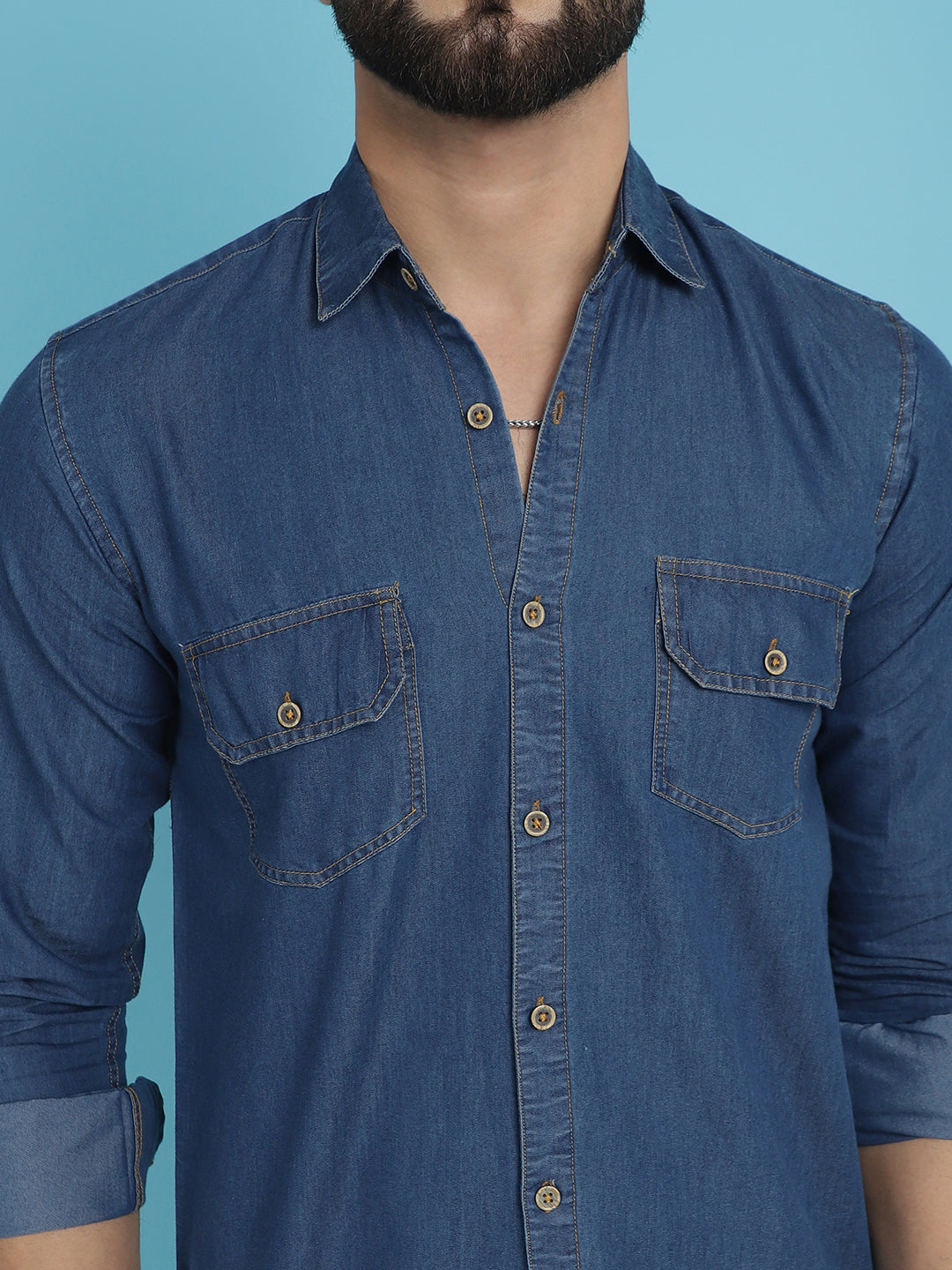 Men's Faded Cotton Denim Casual Shirt - Taantav