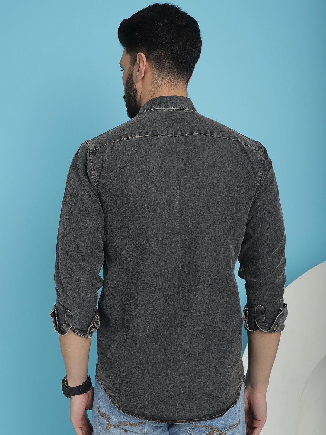 Men's Faded Cotton Denim Casual Shirt - Taantav