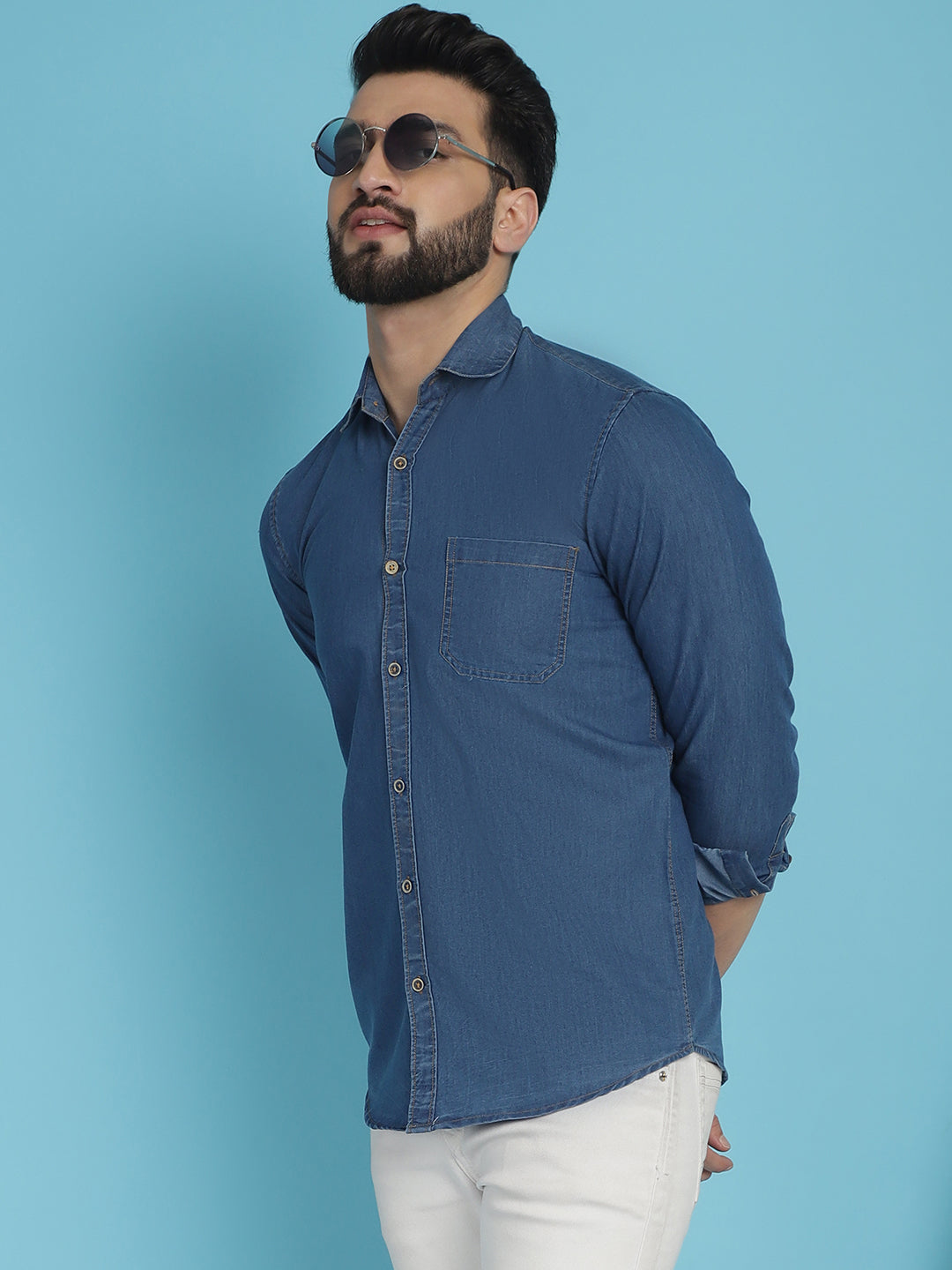 Men's Faded Cotton Denim Casual Shirt for Men - Taantav