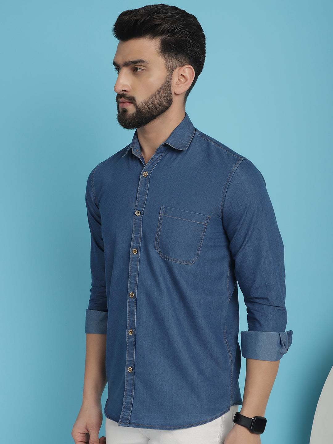 Men's Faded Cotton Denim Casual Shirt for Men - Taantav