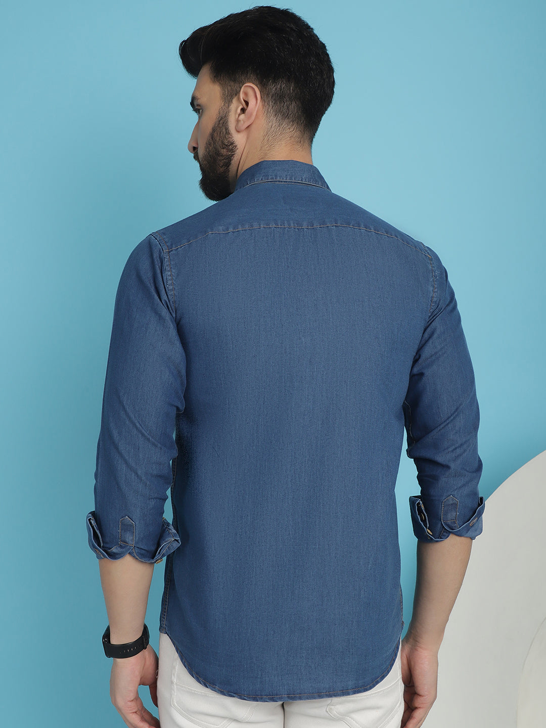 Men's Faded Cotton Denim Casual Shirt for Men - Taantav