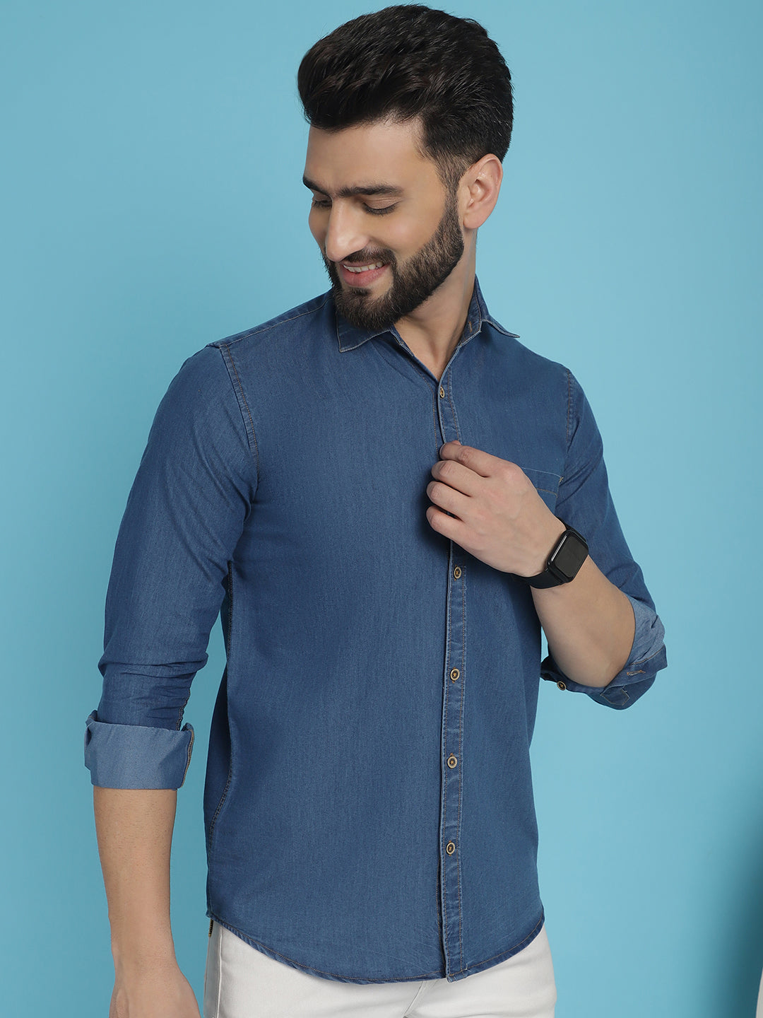 Men's Faded Cotton Denim Casual Shirt for Men - Taantav