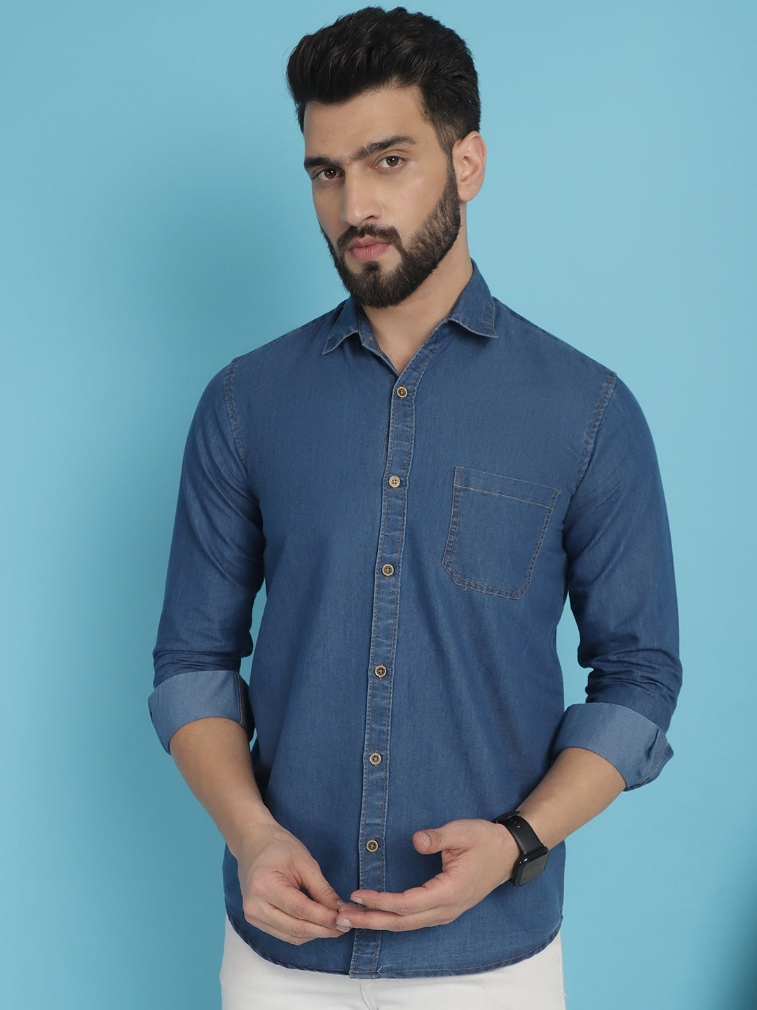 Men's Faded Cotton Denim Casual Shirt for Men - Taantav