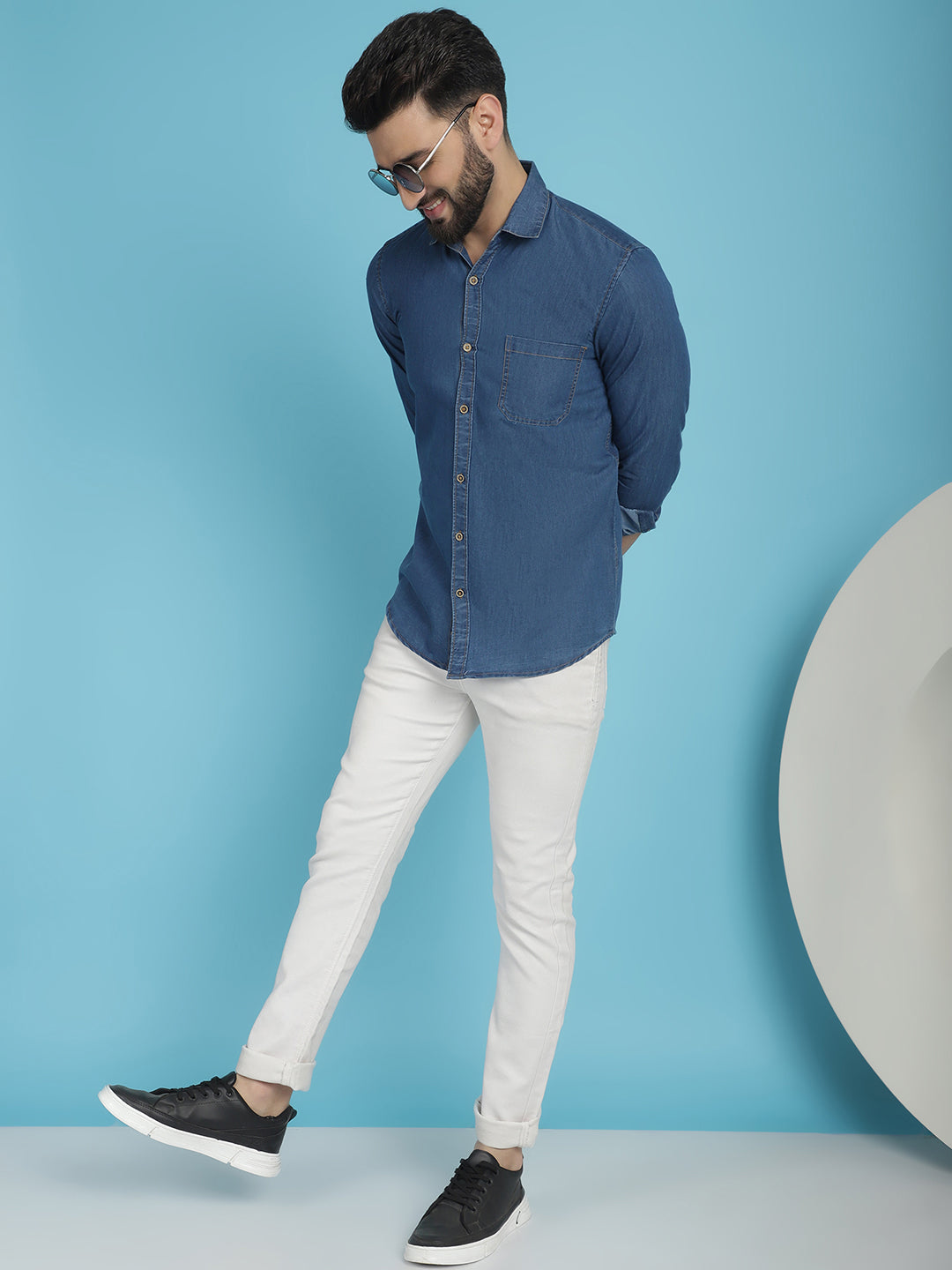 Men's Faded Cotton Denim Casual Shirt for Men - Taantav