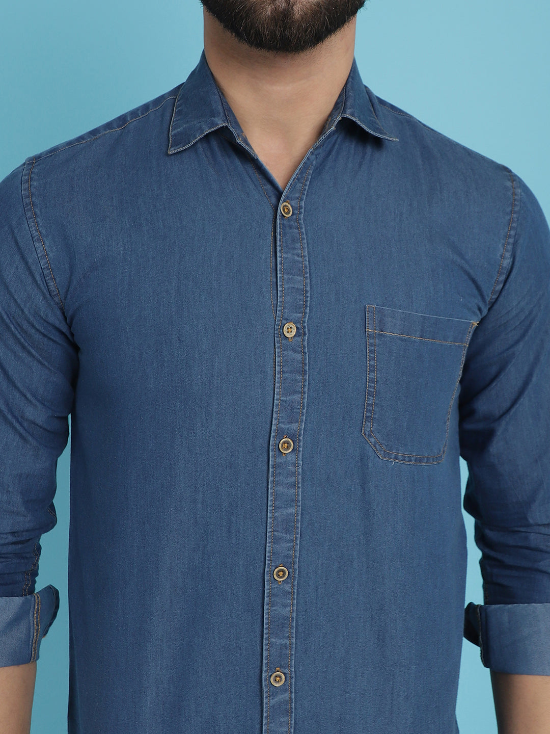 Men's Faded Cotton Denim Casual Shirt for Men - Taantav