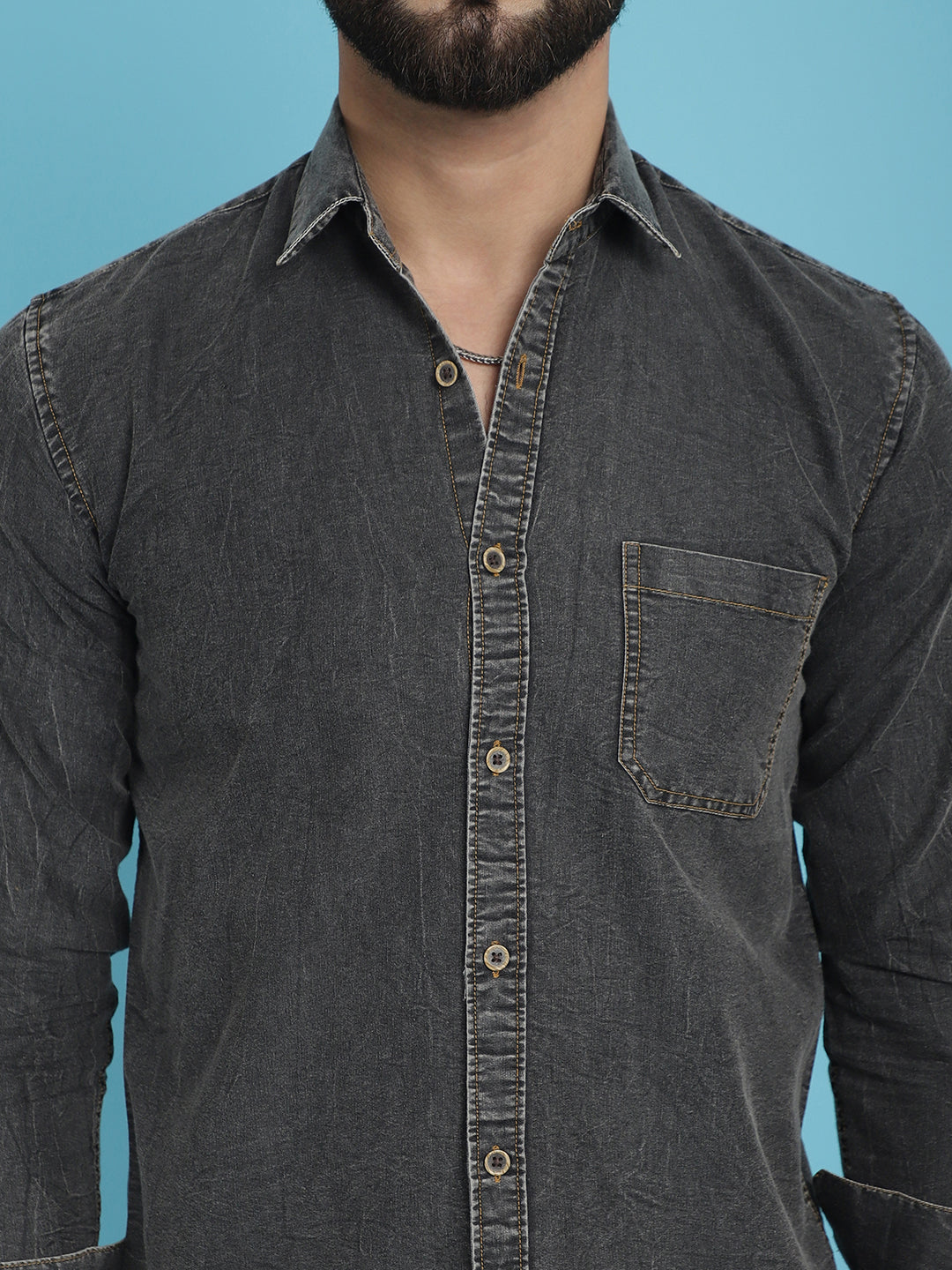 Men's Faded Cotton Denim Casual Shirt for Men - Taantav