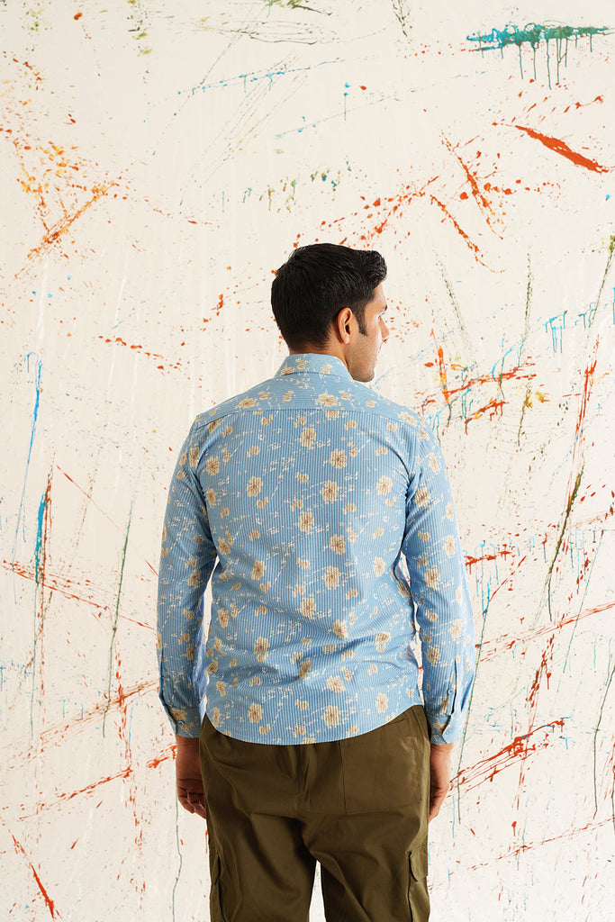 Men's Printed Spread Collar Cotton Curved Casual Shirt