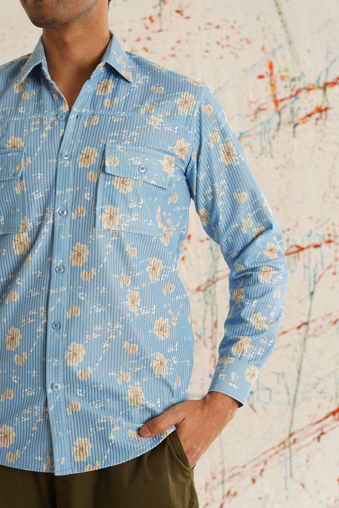 Men's Printed Spread Collar Cotton Curved Casual Shirt