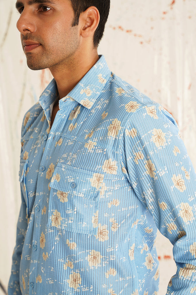 Men's Printed Spread Collar Cotton Curved Casual Shirt