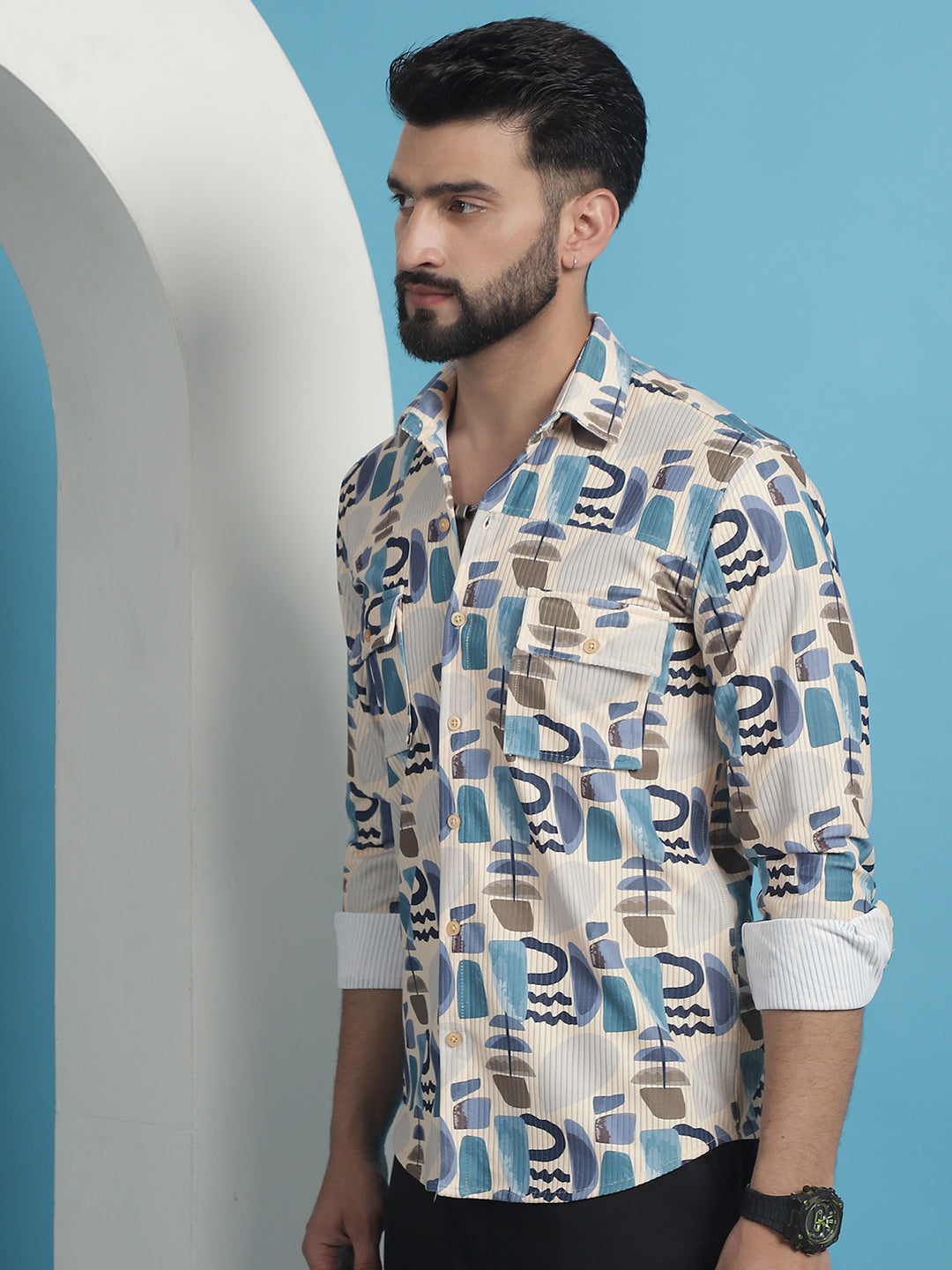 Men's Printed Corduroy Cotton Shirt - Taantav