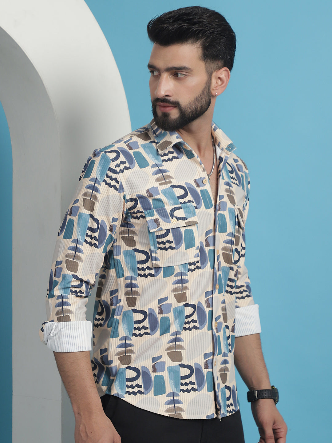 Men's Printed Corduroy Cotton Shirt - Taantav