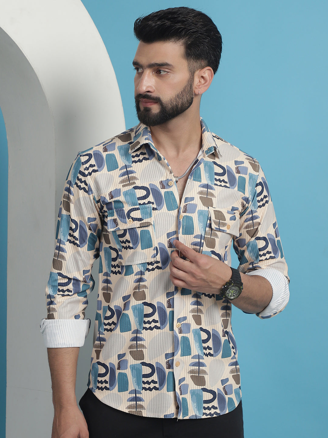 Men's Printed Corduroy Cotton Shirt - Taantav